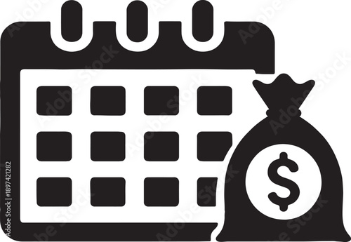 calendar with a money bag silhouette icon. financial planning and budgeting concept