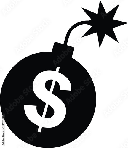 Vector illustration of dollar bomb, representing financial crisis or risk. 