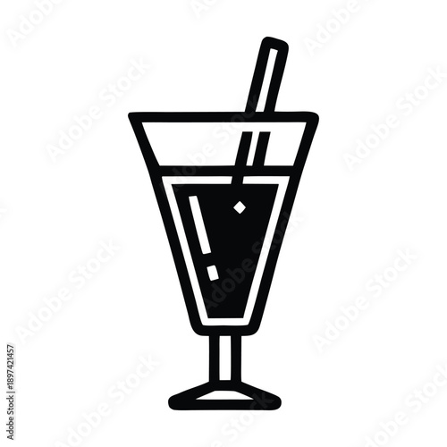A simple, bold, and clean icon representing a refreshing drink in a stemmed glass with a straw