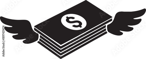 flying money dollar with wings silhouette icon