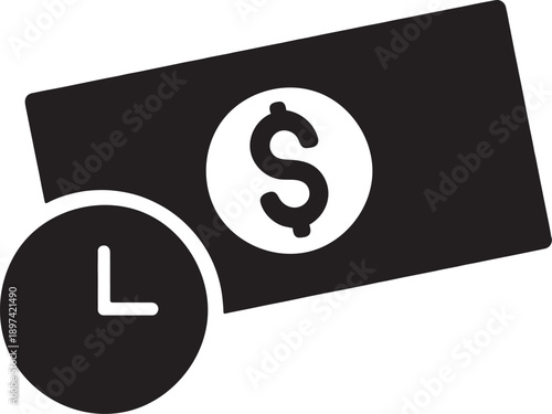 silhouette icon of dollar bill symbolizing time is money concept, efficient productivity, and smart financial or business management strategy.