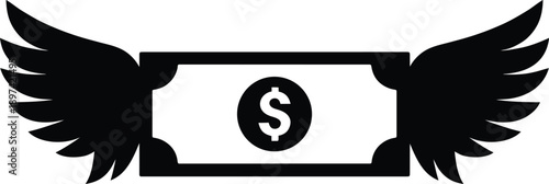 dollar note with wings silhouette icon