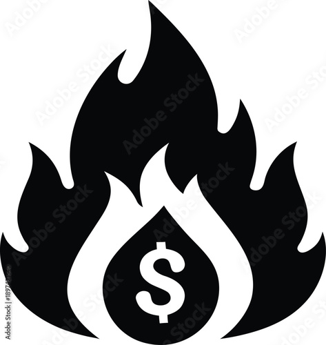 burning dollar silhouette vector icon