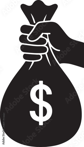 hand holding dollar bag silhouette vector illustration
