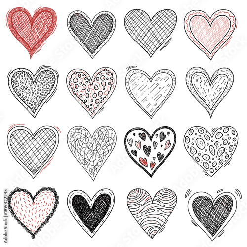 Set of Artistic Scribble Heart Sketches
