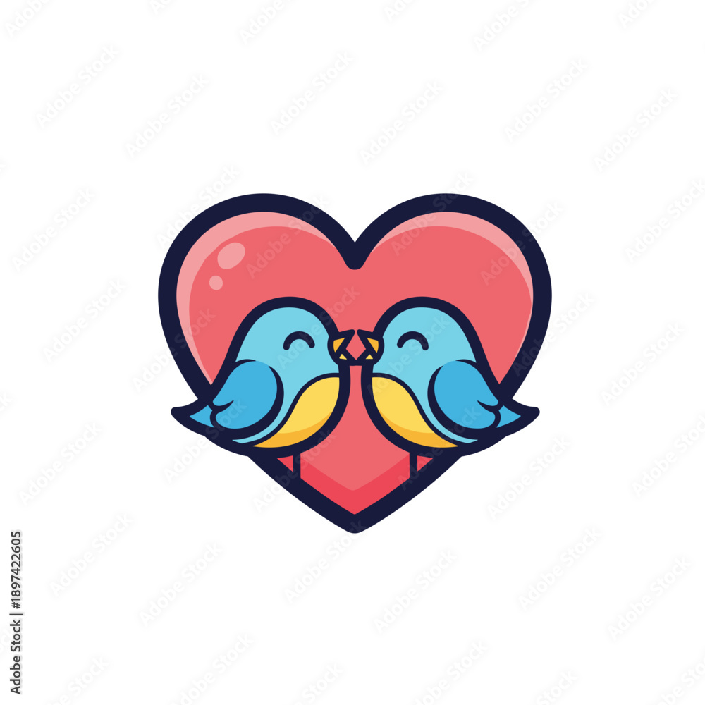 Obraz premium Two Blue Birds Kissing Inside a Heart Shape