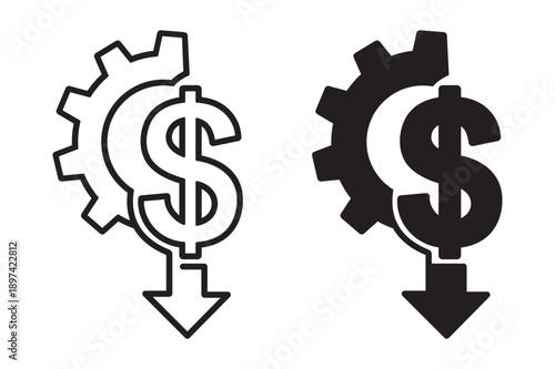 Dollar Sign with Gear Financial Decline Vector Icon