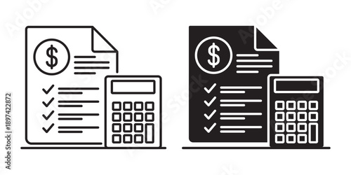 Financial Document with Calculator and Dollar Sign Vector Icon