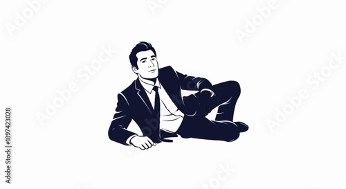 Man in a suit posing in a reclined, dynamic position