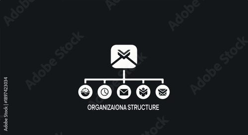 White icons depicting a hierarchical structure on a black background