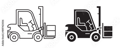 Industrial Forklift Truck Lifting Cargo Boxes Warehouse Vector Icon