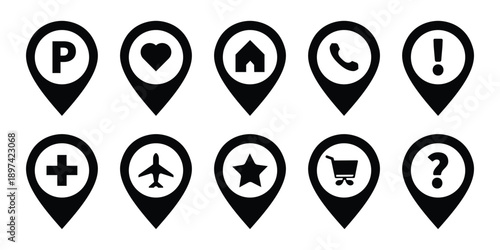 Map Pointer Pin Icon Set with Various Navigation Vector