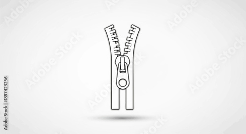 A simple line drawing of a zipper, partly open, with a subtle shadow beneath
