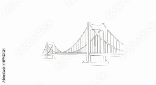 Sketchy suspension bridge with towers and cables, spanning a void