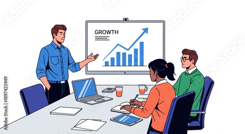 Business meeting with a growth chart presentation illustrating success and progress