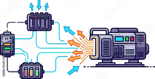 Diagram shows energy flow from multiple input units to a central processor