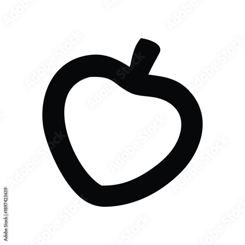 Clean and elegant black outline graphic portraying a stylized apple or an organic heart with a small stem, perfect for modern icon design and branding projects