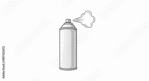 A white spray can emitting a cloud of mist