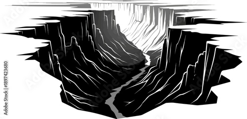 Dramatic canyon view from above with a winding river at the bottom