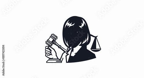 A simplified illustration depicts a person holding a gavel and a scale of justice