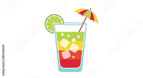Cocktail drink illustration, vector style graphic, summer refreshment concept, bar menu design