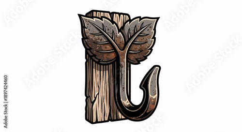 Rustic hook with leaf design on weathered wood