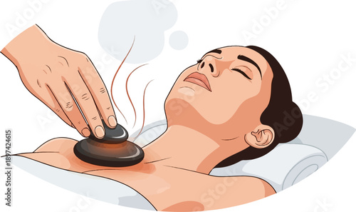 A person receives a relaxing hot stone massage, with steam rising from the stones