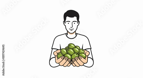 Person holding a bounty of fresh green olives in cupped hands