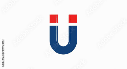 Stylized U-shaped magnet with red top and blue bottom, isolated on white