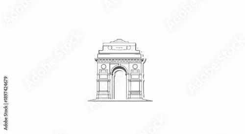 Stylized sketch of a grand triumphal arch with intricate details and a shadow effect