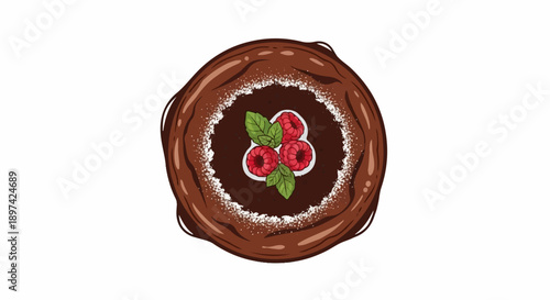 Delicious chocolate cake adorned with fresh raspberries and mint leaves