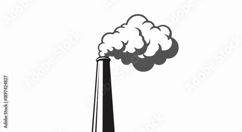 Tall, dark chimney emitting a large plume of grey smoke against a white background