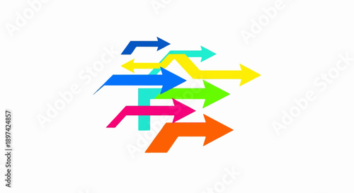 A vibrant collection of multi-colored arrows pointing in various directions, suggesting movement and choice