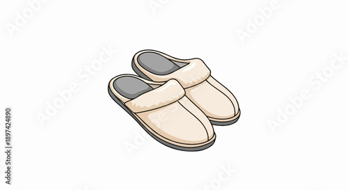 Cozy pair of light colored indoor slippers, soft lining and sturdy soles