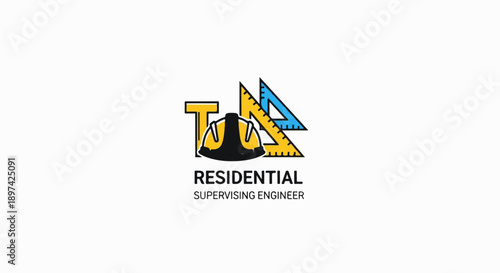 Construction logo hard hat, rulers, and "Residential Supervising Engineer" text