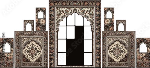 Ornate arched gateway with intricate floral carpet patterns