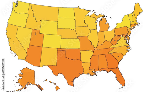 A color-coded map of the United States showing regional variations