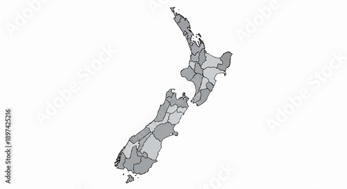 Map of New Zealand divided into grey-shaded regions