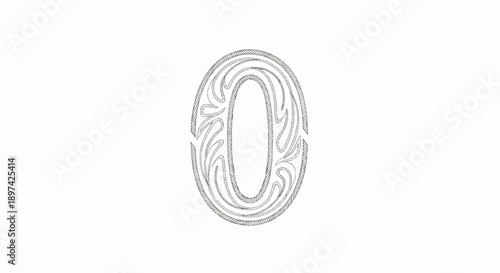 Ornate letter 'O' with a carved, textured, and decorative appearance on a plain background