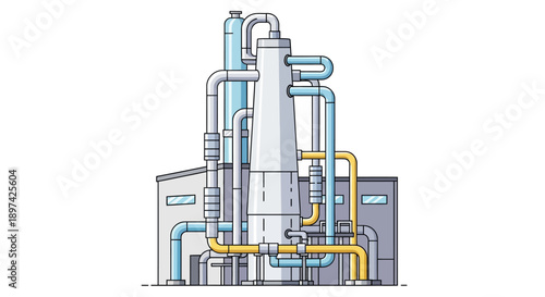Industrial factory with pipes and structures, modern manufacturing plant illustration