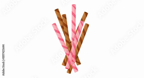 A sweet assortment of pink striped and brown chocolate wafer rolls