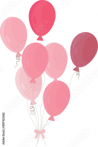 Pink Birthday Balloons Bouquet Isolated on White Background
