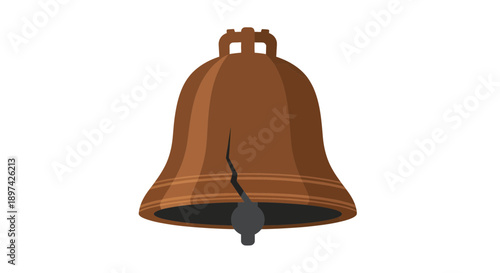 Cracked Bronze Bell Image, Vector Illustration, Antique Symbol for Celebration and Events