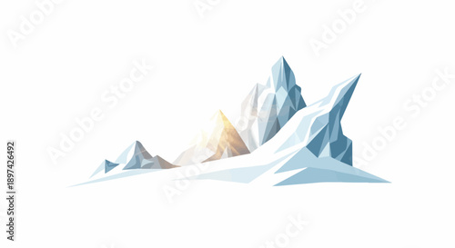 Jagged ice formations pierce a snowy expanse, bathed in warm light