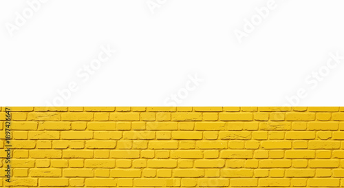 A horizontal line of yellow bricks forms the lower portion of the image against a white background