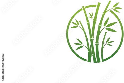 Green bamboo stalks with leaves are stylized within a green circular border