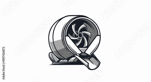 Stylized illustration of a turbocharger with visible blades against a white background