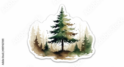 Artistic watercolor painting of a serene coniferous forest scene