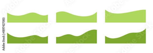 Green Wavy Footer Shapes Set, Bottom Page Dividers with Curved Edge and Copy Space, Abstract Flat Vector Background Elements for Web Design