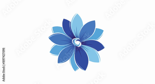 Abstract blue flower with white outlines and varied petal shapes